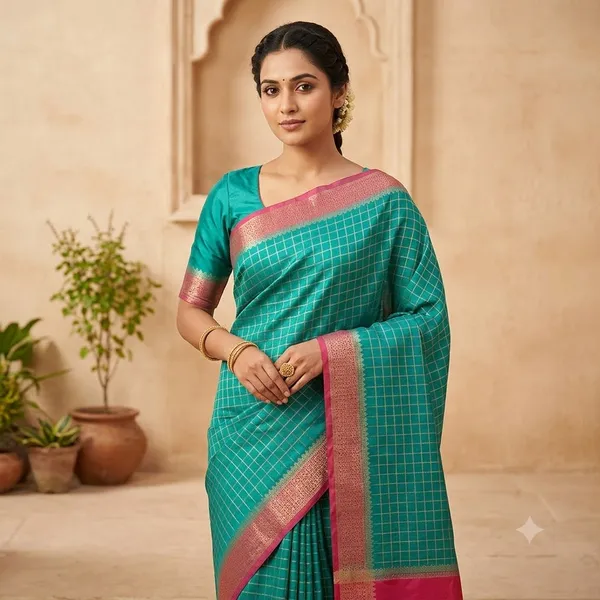 Green__And_Dark_Pink_100%_Crepe_Saree_For_Women