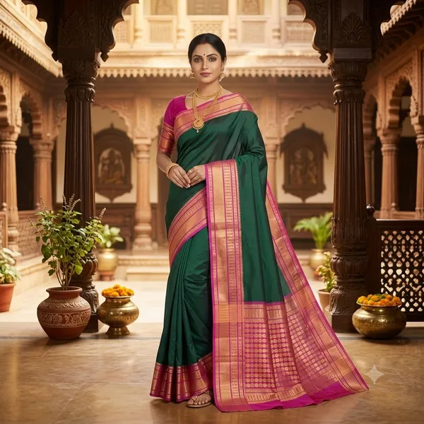Green_Pink_100%_Crepe_Saree_For_Women