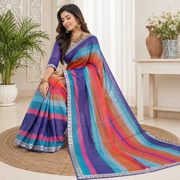 Multicolor_100%_Linen_Saree_For_Women