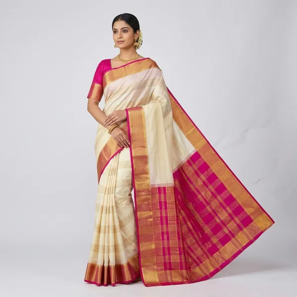 Cream_100%_Crepe_Saree_For_Women