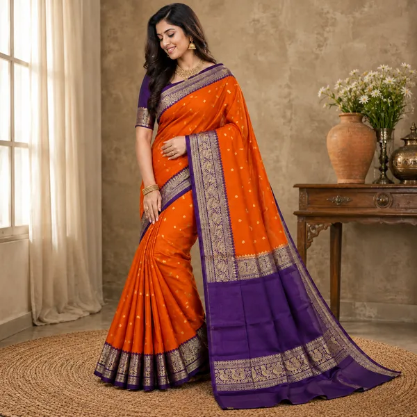Orange__And_Purple_100%_Crepe_Saree_For_Women