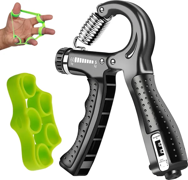 Manogyam_Combo_Pack_Of_Hand_Grip_And_Finger_Exerciser_Strength_Trainer_Hand_Workout_Hand_Grip/Fitness_Grip_(Black,_Green)