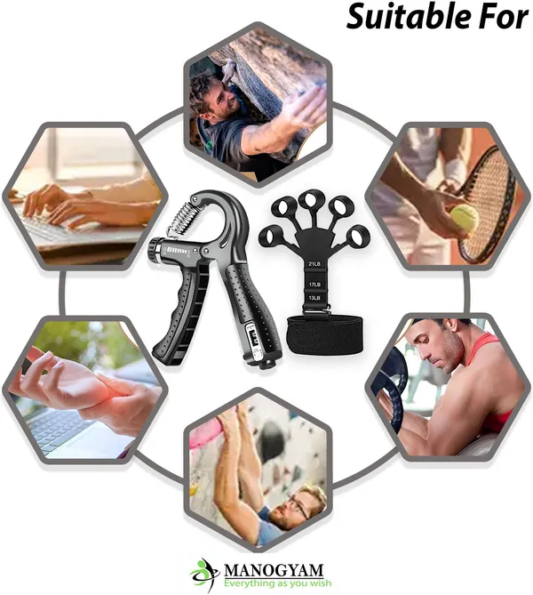 Manogyam_Hand_Strengthener,Adjustable_For_Muscle_Building_And_Injury_Recovery_Hand_Grip/Fitness_Grip_(Black)