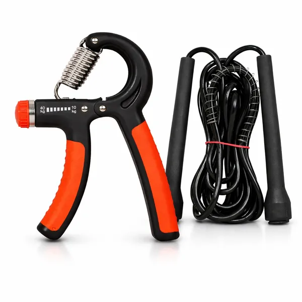 MANOGYAM_Adjustable_Hand_Gripper_10–40kg_with_Pencil_Skipping_Rope_Combo_|_Forearm_Strength_Trainer_&_Cardio_Equipment_|_Grip_Strength_Exerciser_for_Home_Gym_Fitness_(Black_&_Orange)