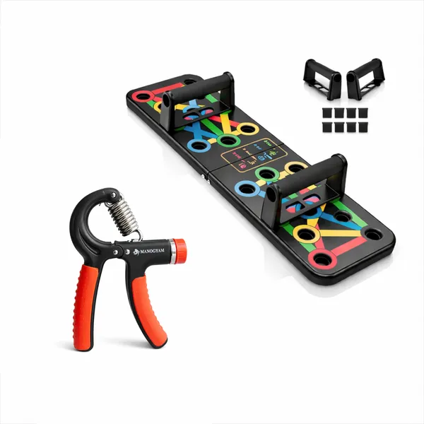 MANOGYAM_Orange_Hand_Gripper_10–40KG_Adjustable_&_14-in-1_Push_Up_Board_Combo_|_Home_Gym_Workout_Equipment_|_Chest,_Arms,_Core_Strength_Training_Kit_for_Men_&_Women