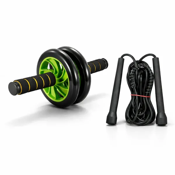 Manogyam_Core_&_Cardio_Combo_–_Dual_Ab_Roller_(Green_Wheels_&_Yellow_Grip)_+_Black_Pencil_Skipping_Rope_|_Ab_Workout,_Fat_Burn_&_Home_Gym_Fitness_Kit