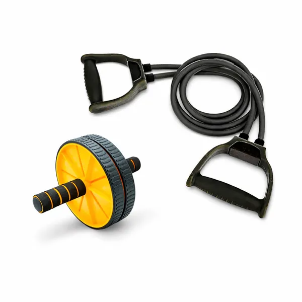 Manogyam_Core_&_Strength_Kit_Dual_Wheel_Ab_Roller_(Yellow)_with_Heavy-Duty_Double_Resistance_Tube_(Black)_-_Home_Gym_Equipment_for_Abs,_Core,_Arms_&_Full_Body_Workout