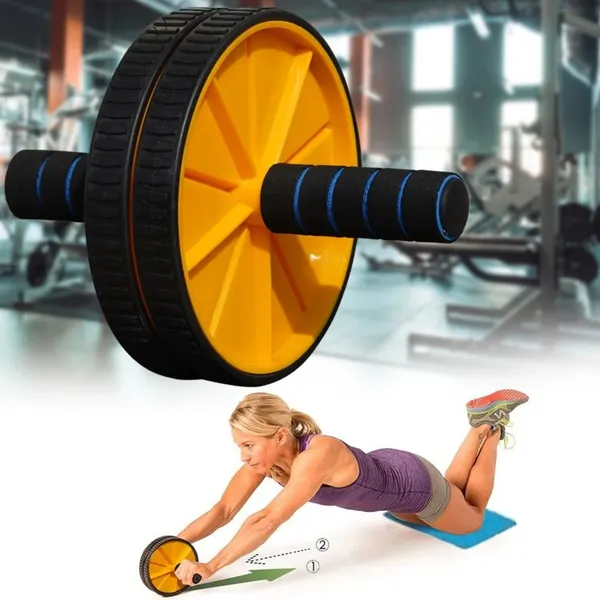 Manogyam_Core_&_Strength_Kit_Dual_Wheel_Ab_Roller_(Yellow)_with_Heavy-Duty_Double_Resistance_Tube_(Black)_-_Home_Gym_Equipment_for_Abs,_Core,_Arms_&_Full_Body_Workout