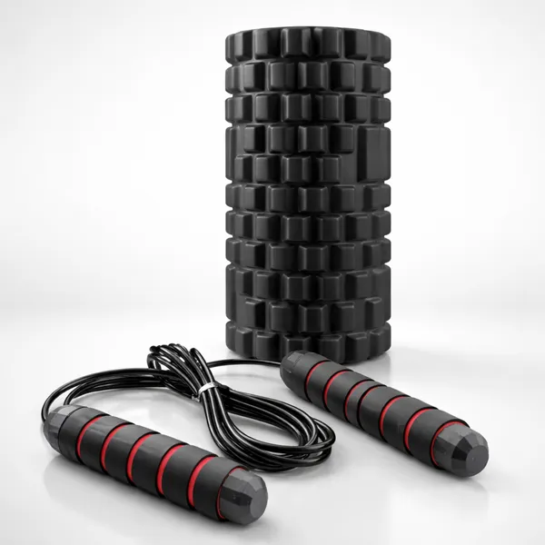 Manogyam_Performance_Combo_–_High-Density_Grid_Foam_Roller_&_Pro-Grip_Speed_Skipping_Rope_Set_(Black)_|_Recovery_&_Fitness_Training_Kit_for_Home_Workout,_Gym_&_Muscle_Relief