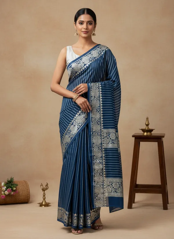 Blue__Georgette_Foil_Saree_With_Gota__Border