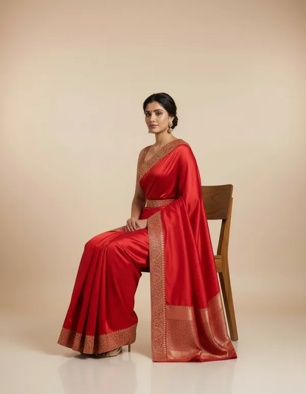 Red_Silk_Reay_To_Wear_Saree_With_Golden_Embroidered_Border