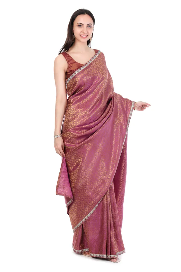 Pink_Banarasi_Silk_Saree_With_Golden_Zari_Work_And_Silver_Border