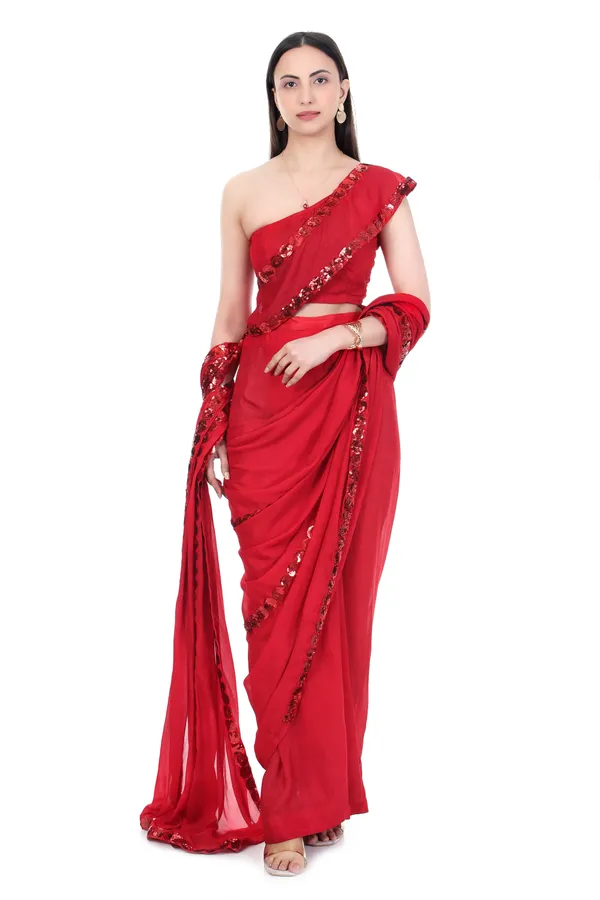Red_Sequin_Border_Ready_To_Wear_Georgette_Saree_With_Blouse