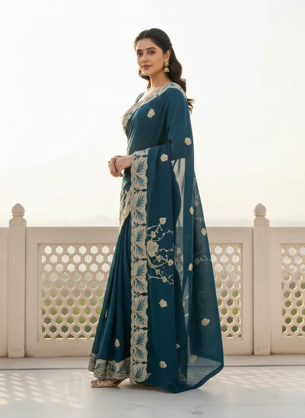 Green__Georgette_Embroidered_Saree