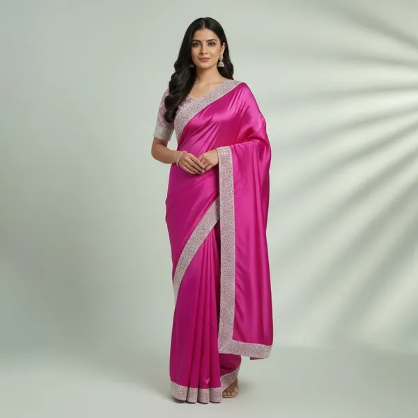 Rani_Pink_Embellished_Fendi_Cotton_Saree_With_Embroidered_White_Blouse
