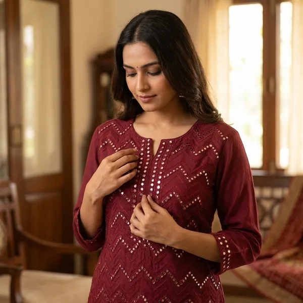 Maroon_Geometric_Print_Georgette__Kurta_For_Women