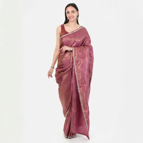 Pink_Banarasi_Silk_Saree_With_Golden_Zari_Work_And_Silver_Border