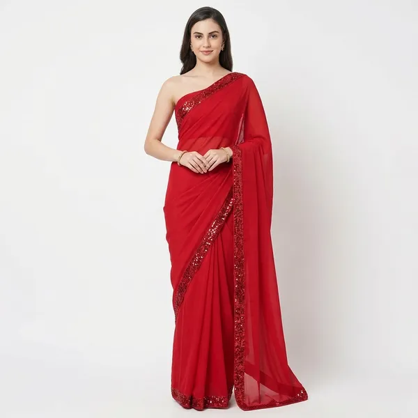 Red_Sequin_Border_Ready_To_Wear_Georgette_Saree_With_Blouse