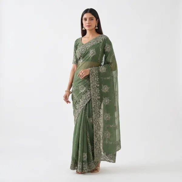 Green__Georgette_Embroidered_Saree