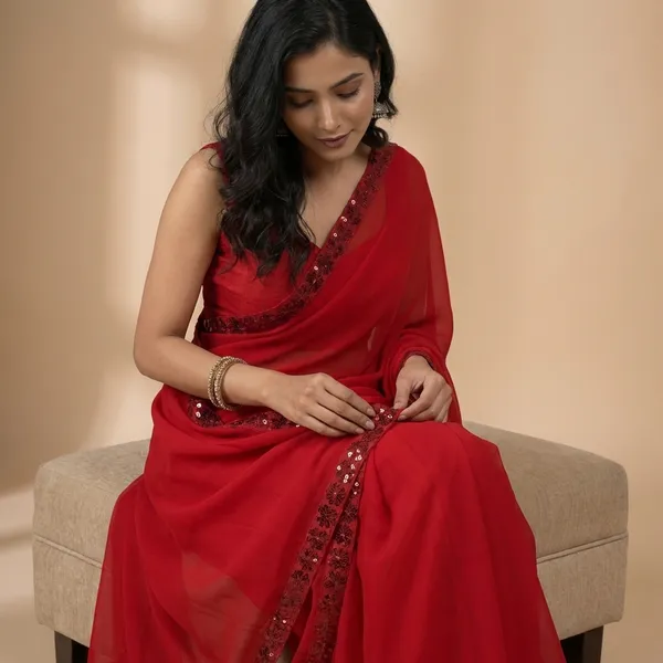 Red_Sequin_Border_Georgette_Saree