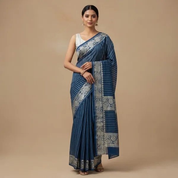 Blue__Georgette_Foil_Saree_With_Gota__Border