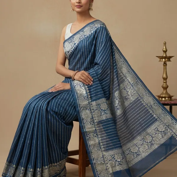 Blue__Georgette_Foil_Saree_With_Gota__Border