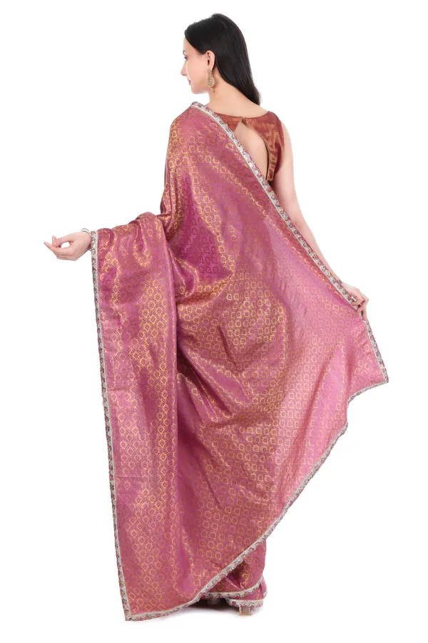 Pink_Banarasi_Silk_Saree_With_Golden_Zari_Work_And_Silver_Border