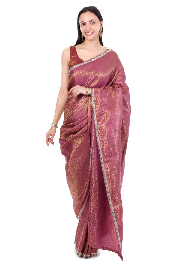 Pink_Banarasi_Silk_Saree_With_Golden_Zari_Work_And_Silver_Border
