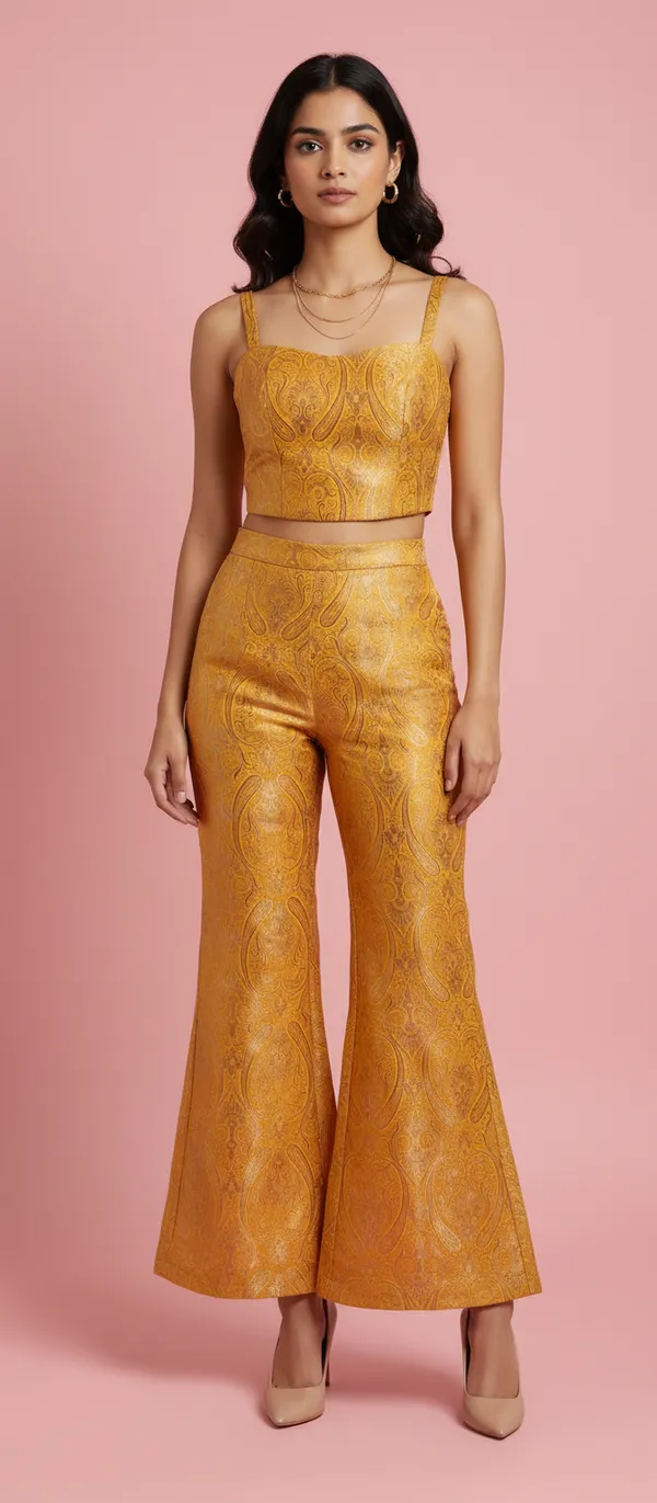 Yellow_Banarsi_Silk_Crop_Top_Plazzo_Set__Ethnic_Wear_Set