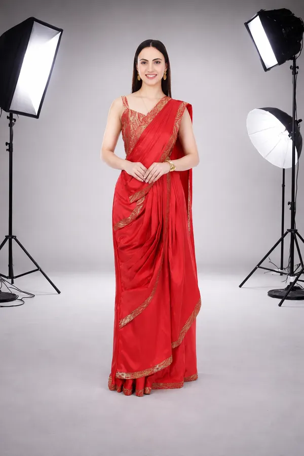 Red_Satin_PreStitched_Saree_With_Golden_Border