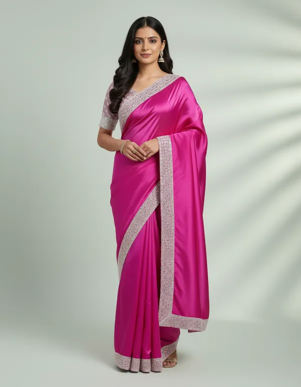 Rani_Pink_Embellished_Fendi_Cotton_Saree_With_Embroidered_White_Blouse