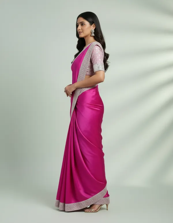 Rani_Pink_Embellished_Fendi_Cotton_Saree_With_Embroidered_White_Blouse