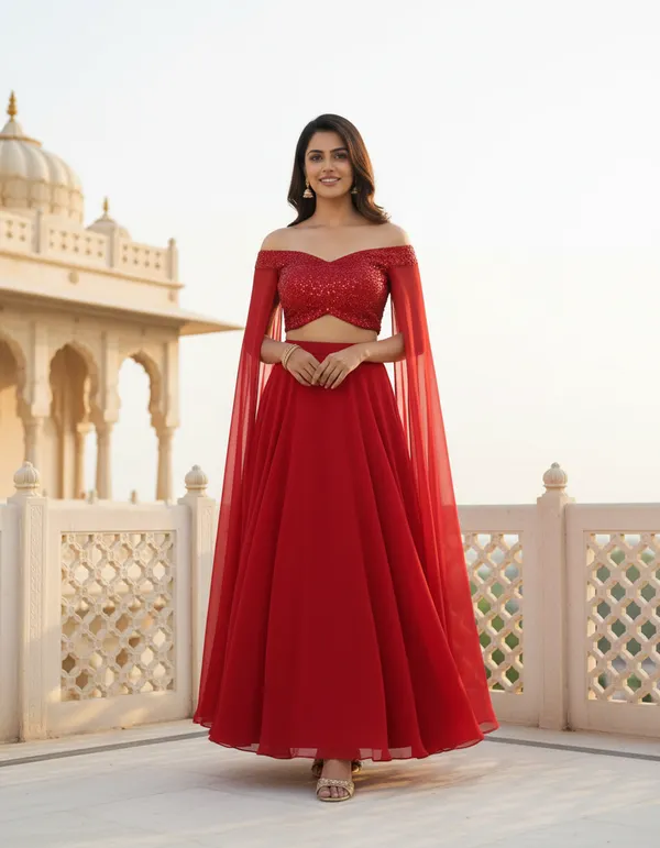 Red_Embellished_Crop_Top_Skirt_Set