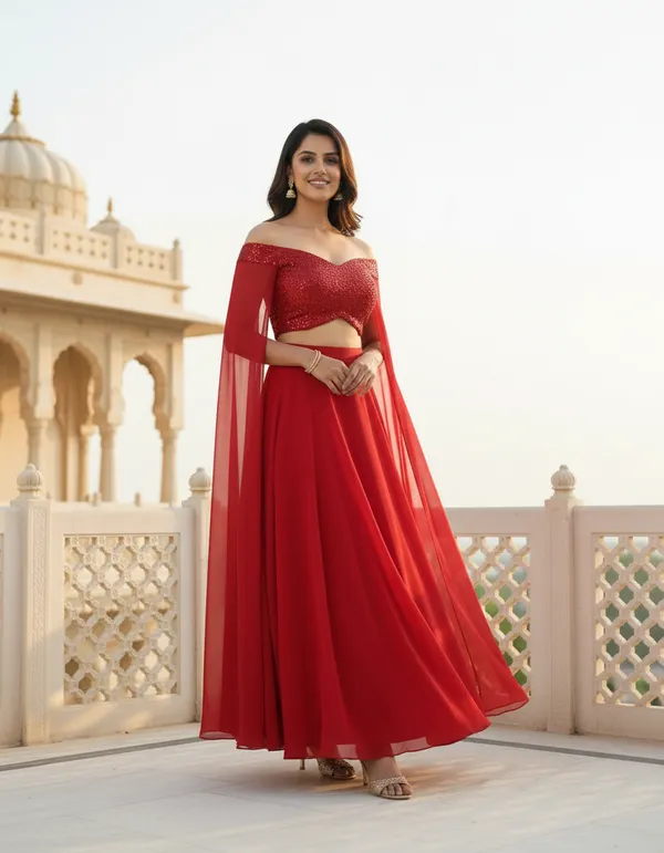 Red_Embellished_Crop_Top_Skirt_Set