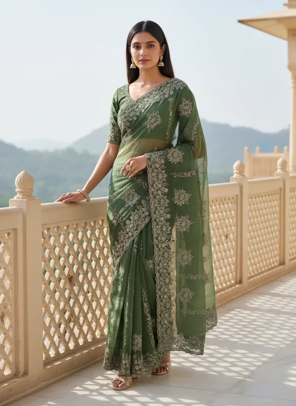 Green__Georgette_Embroidered_Saree