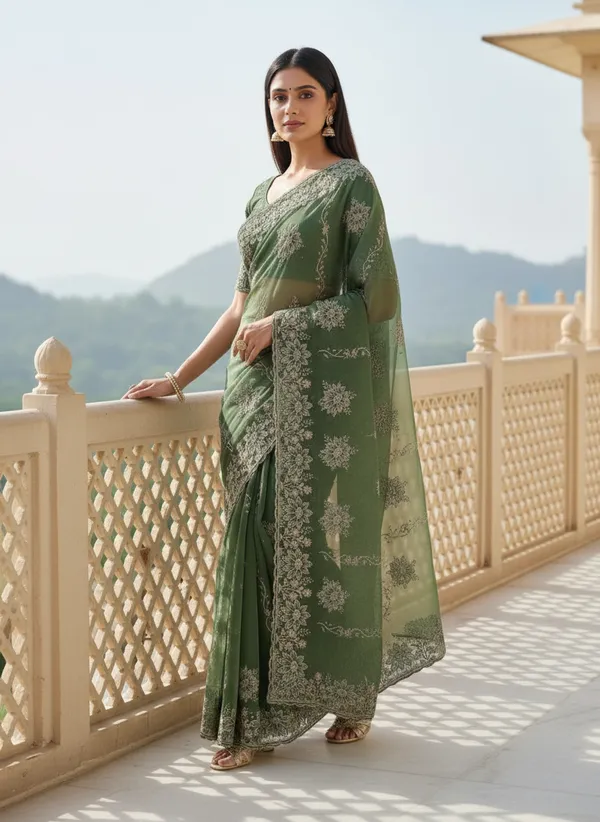 Green__Georgette_Embroidered_Saree