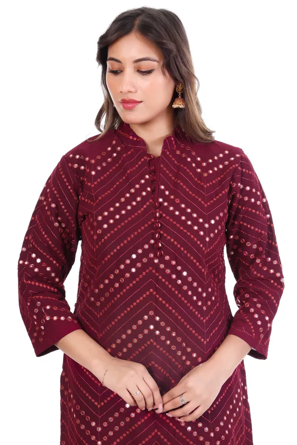 Maroon_Geometric_Print_Georgette__Kurta_For_Women