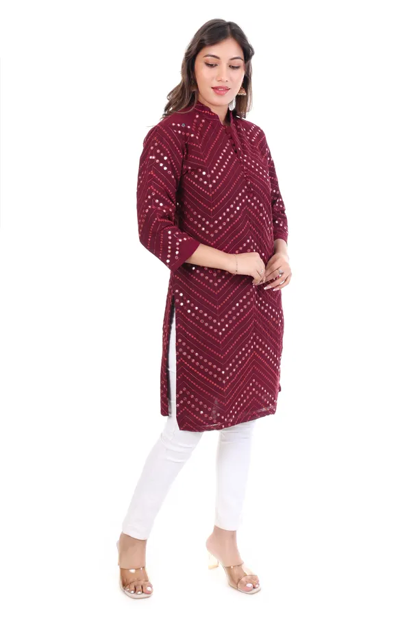 Maroon_Geometric_Print_Georgette__Kurta_For_Women