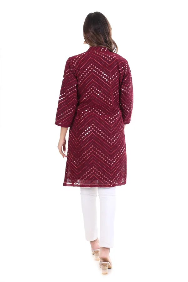 Maroon_Geometric_Print_Georgette__Kurta_For_Women