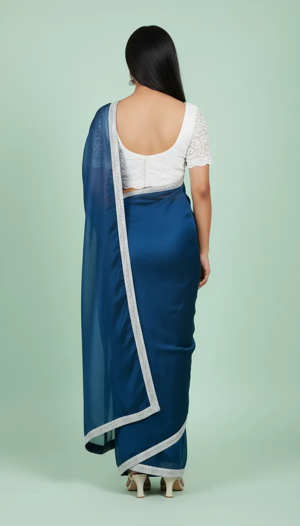 Two_Tone_Georgette_Blue_Saari_With_Embroidered_White_Blouse