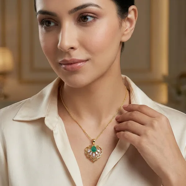 Gold-Plated_Emerald_And_Diamond_Layered_Floral_Pendant_Necklace_In_Yellow_Gold_Vermil