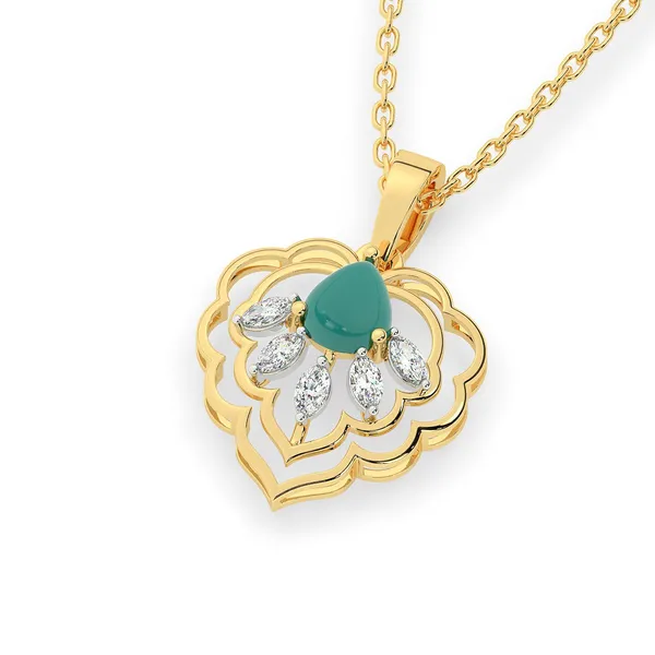 Gold-Plated_Emerald_And_Diamond_Layered_Floral_Pendant_Necklace_In_Yellow_Gold_Vermil