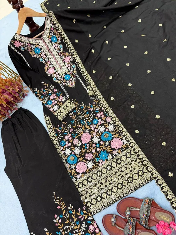 Black_Chinon_Silk_And_Cotton_Premium_Sharara_Set_For_Women