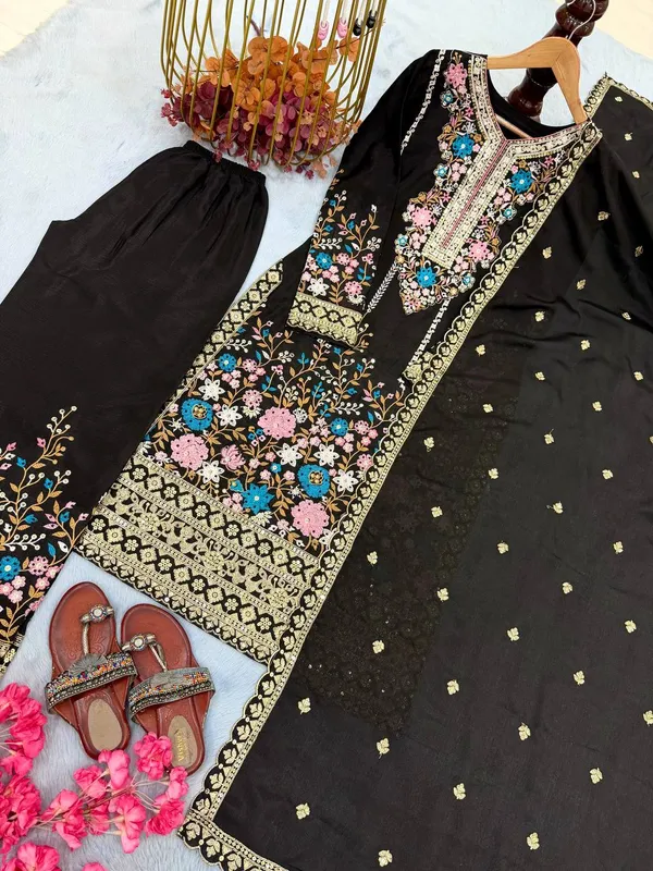 Black_Chinon_Silk_And_Cotton_Premium_Sharara_Set_For_Women