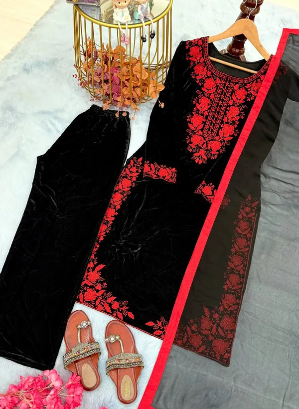 Black_Pure_Viscose_Velvet_Premium_Sharara_Set_For_Women