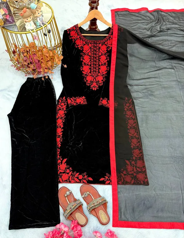 Black_Pure_Viscose_Velvet_Premium_Sharara_Set_For_Women