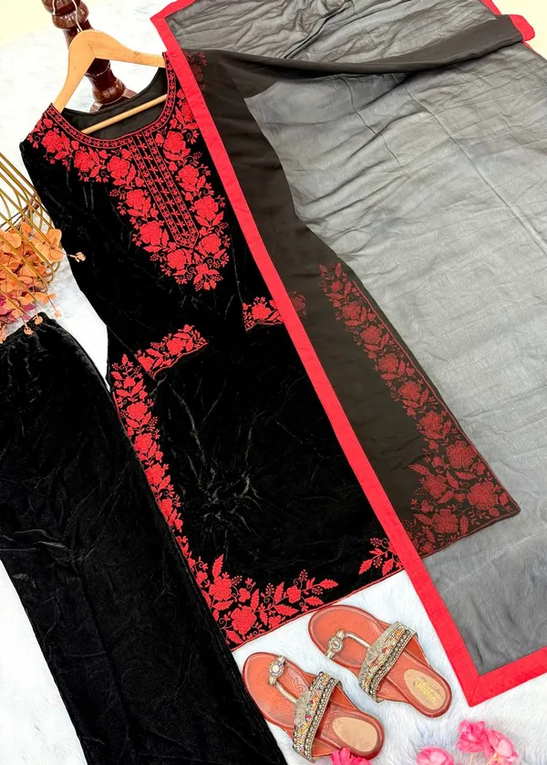 Black_Pure_Viscose_Velvet_Premium_Sharara_Set_For_Women