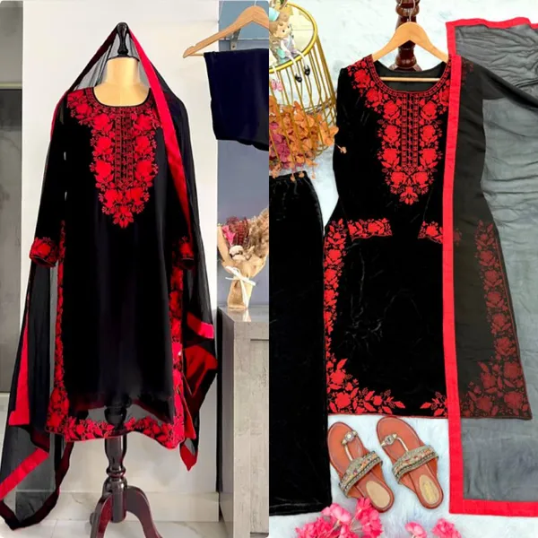 Black_Pure_Viscose_Velvet_Premium_Sharara_Set_For_Women