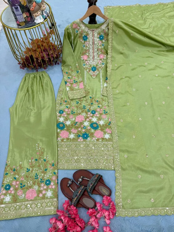 Green_Cotton_And_Chinon_Silk_Premium_Sharara_Set_For_Women