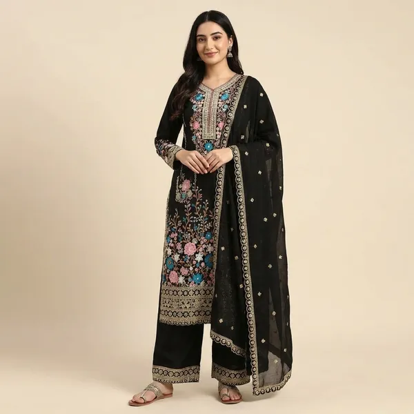 Black_Chinon_Silk_And_Cotton_Premium_Sharara_Set_For_Women